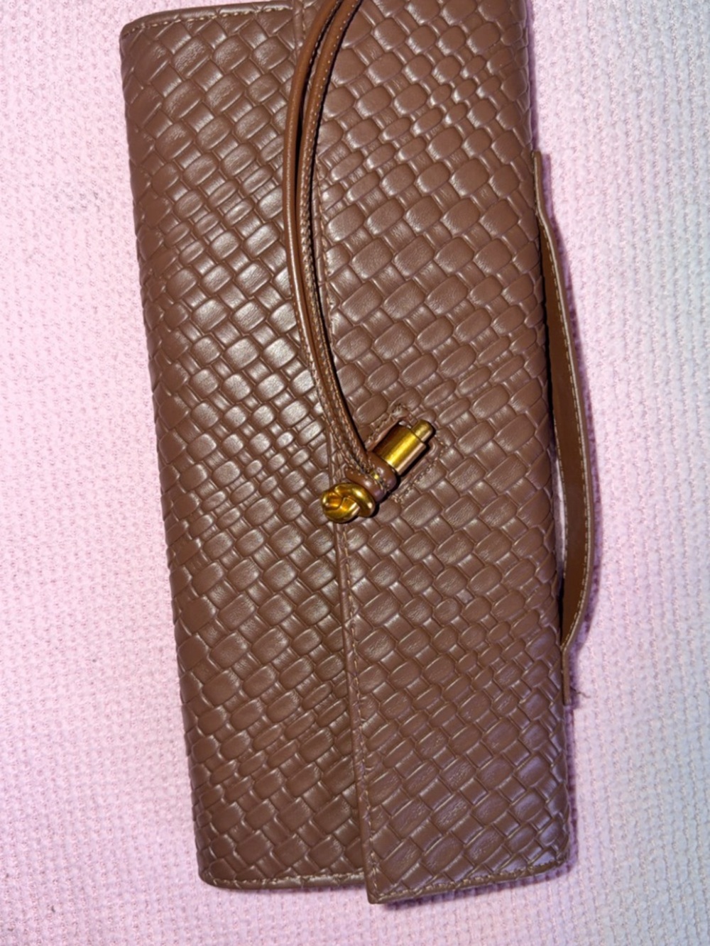 Woven Brown Clutch Wallet with Gold Hardware